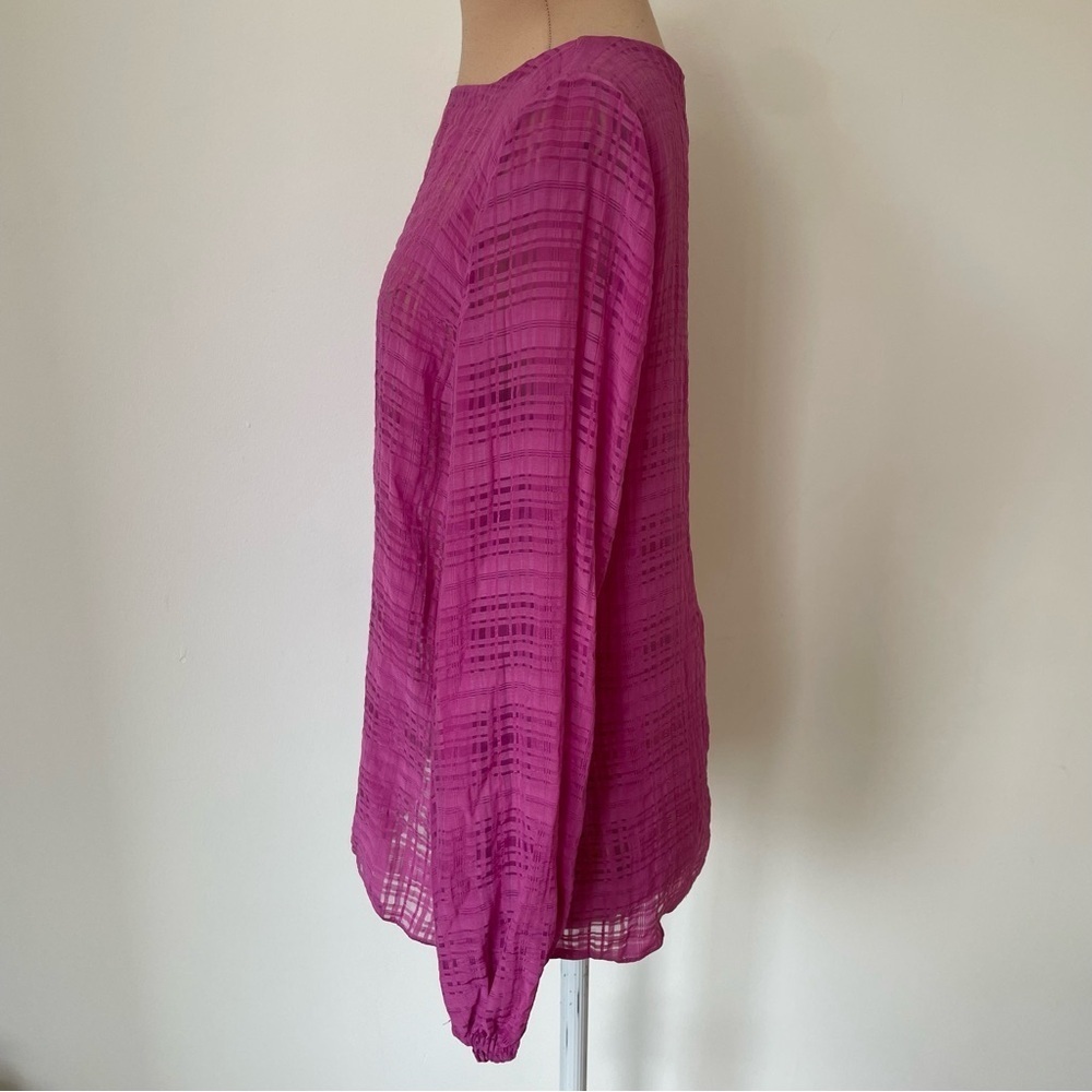 Carolina Herrera Woven Viscose Pink Semi Sheer 3/4 Balloon Sleeve Blouse EUC 4 - Picture 2 of 9